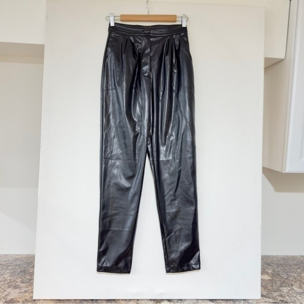 Princess Polly Black Love Club Pleated Faux Leather Pants size 2 - Picture 2 of 7